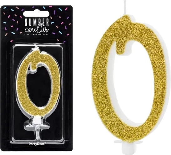 Birthday cake candle number 0 gold 10 cm