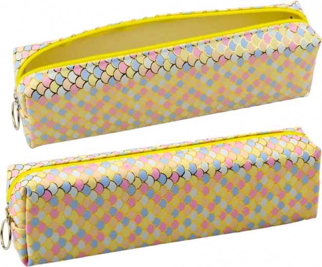 Stiilne koolipinal värviliste kalasoomuste motiiviga, kollane 21x6cm