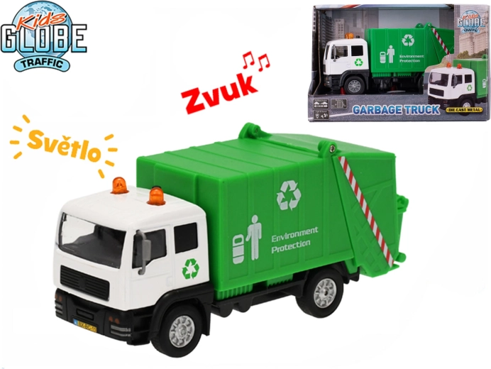 Kids Globe Traffic Garbage Truck 15 cm with Pull-Back, Light and Sound