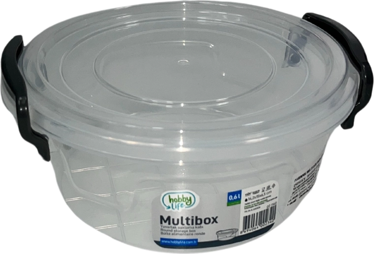Plastic round food container 600 ml with lid
