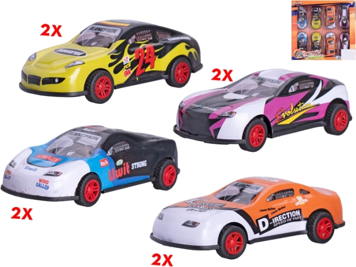 Sportautode komplekt tagasitõmbemehhanismiga 8,5 cm, 8 tk