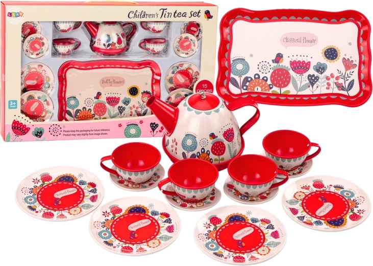 Coffee set Tea cups Teapot Tray Red café 15 pcs.