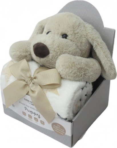 Free2Play plush toy with blanket puppy brown/white