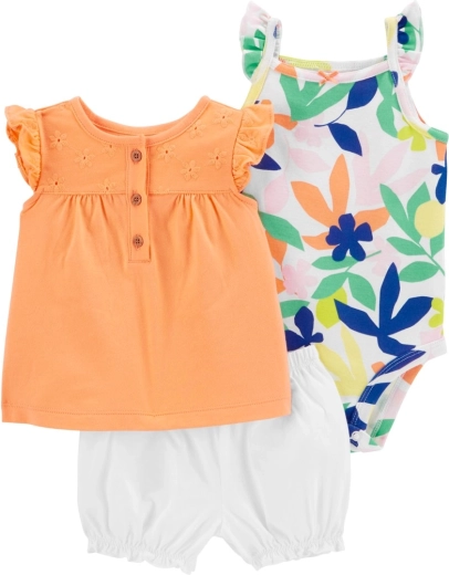 Carter'si kolmene komplekt tüdrukule Orange Flower (body, T-särk ja lühikesed püksid) 9 m