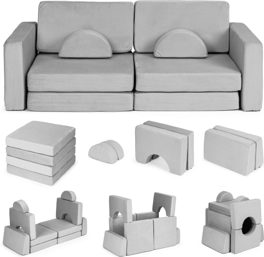 Kokkupandav modulaarne laste diivan 2-le inimesele 10 pehme padjaga ECOTOYS – Hall