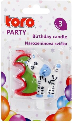 Birthday cake candle number 3 with little horse TORO, pick-in, 5 cm