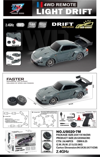 R/C drift car 1:20 with lights, green