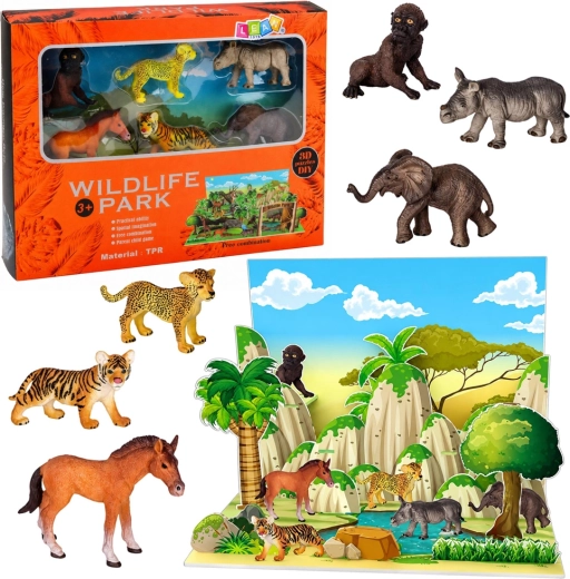 Wild Animal Figurine Set with 3D Park (6 pcs)