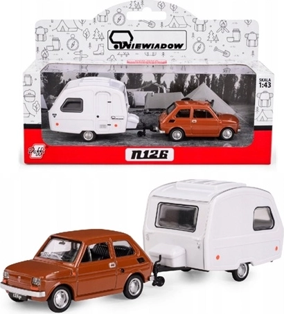 Fiat 126p koos matka-haagisega Niewiadów N-126, pruun, mudel 1:43
