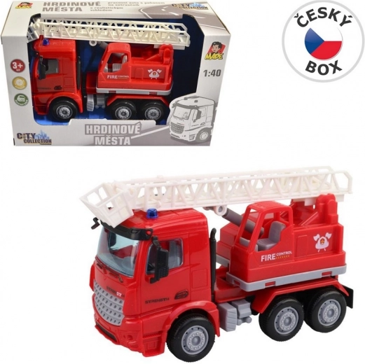 Friction-powered fire truck with platform 16 cm
