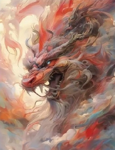 Teemantmaal „Punane draakon” 30 × 40 cm