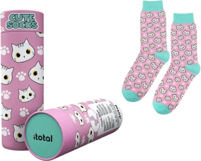 Pink cotton socks with cat
