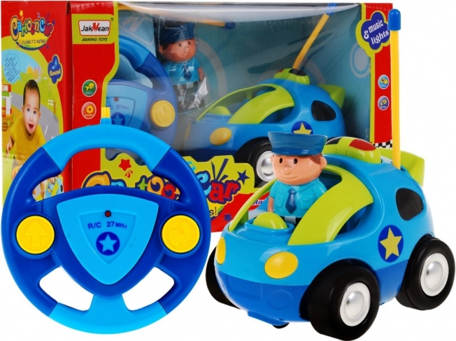 RC politseiauto lastele roolipuldiga, politseiniku figuuri, helide ja tuledega