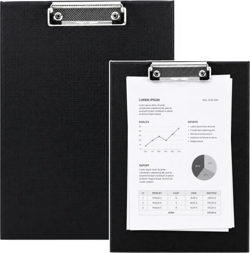 Black A4 clipboard with metal clip
