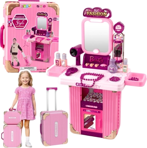 Pink suitcase vanity 2-in-1 with light and sounds – kids’ make-up set