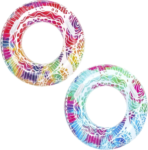 Inflatable ring for kids 91 cm BESTWAY with handles – colorful mosaic pattern
