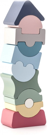 Cubika pastel balancing tower – wooden puzzle, 11 pieces