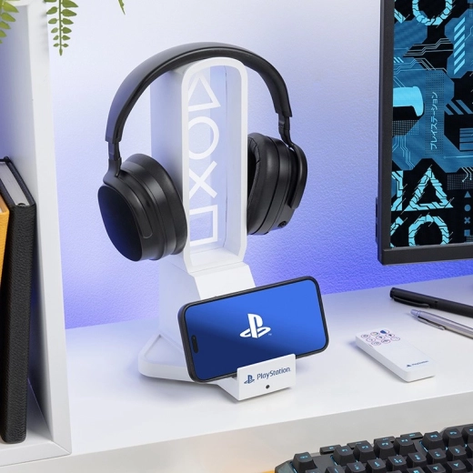 PlayStation LED-statiiv kõrvaklappide ja telefoni jaoks USB‑C laadimisega
