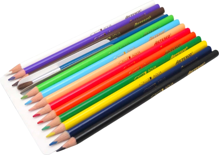 Akvarellpliiatsid Color Plus – 12 värvi komplekt pintsli ja teritajaga