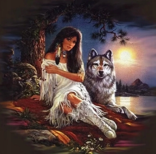 Paint by Numbers Native American Woman with Wolf 40 × 50 cm