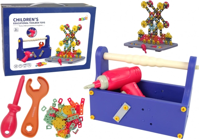 Construction kit in a case with a cordless screwdriver for little DIYers