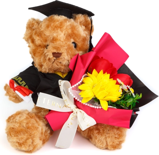 Artificial plant decoration teddy bear with sunflower