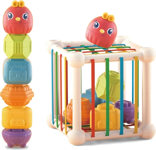 Woopie baby elastne sensoorne kuubik ja sorteerija lastele loomad + kõristi, 7 osa