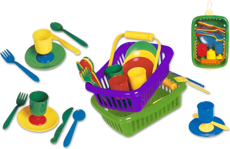 Picnic tableware set in a basket – green, 23 × 16 × 8 cm