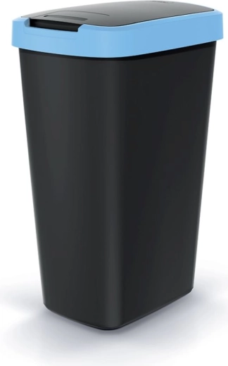 Compacta Q Flap Trash Bin 45 l black with light blue lid