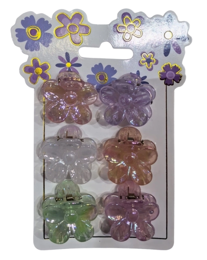 Pink lillekujuliste juukseklambrite komplekt – pastelne mix (6 tk)