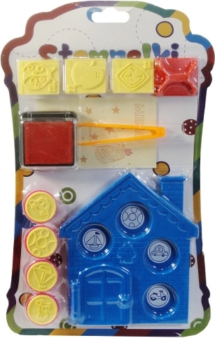 Colorful stamp set with house and accessories
