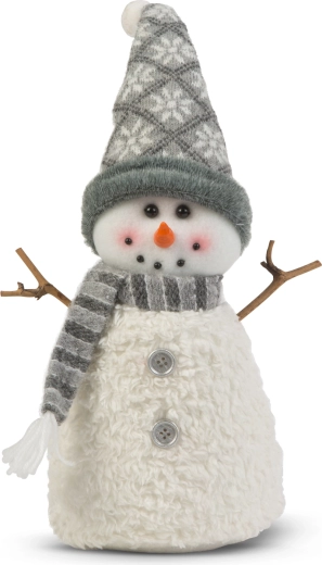 Christmas textile snowman with a hat and twig arms