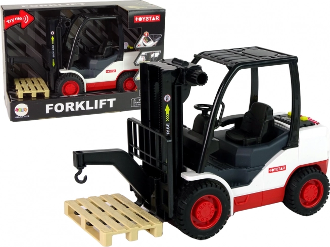 Toy – red and white forklift with sounds and lights with pallet
