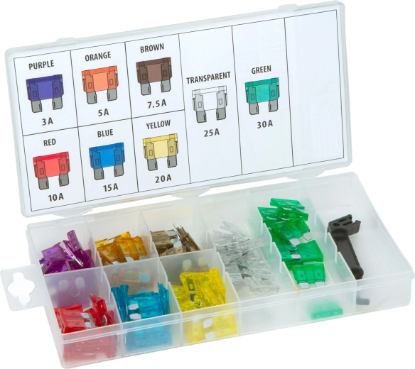 Auto-labakaitsmete komplekt koos eemaldajaga karbis, 97 tk, 3–30 A