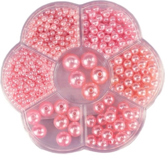 Metallic pink threading beads in a box (approx. 1150 pcs) with string