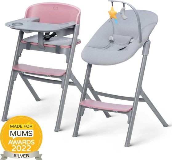 Kinderkraft Select set Livy high chair aster pink with Calmee bouncer