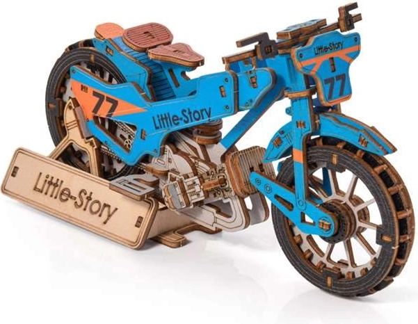 Little Story 3D puidust kokkupandav mudel Speedway Bike, sinine
