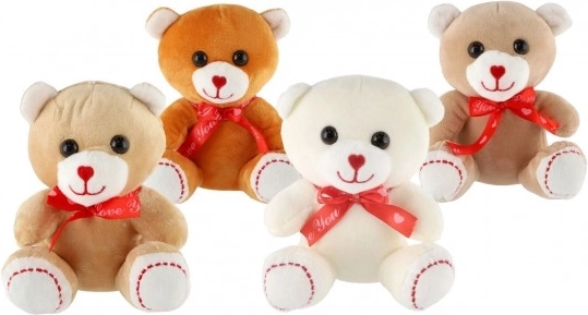Sitting plush bear with bow 16 cm, 4 colors, 0m+
