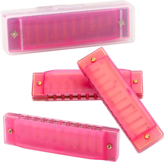 Pink diatonic harmonica for kids and beginners with case