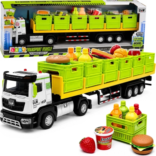 Children’s transport truck with trailer and food, with lights and sounds, 1:40