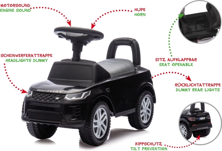 Laste lükatav auto ja kõndimisabiline Land Rover Discovery, must, 2 ühes