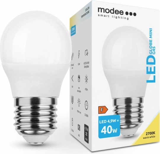 Modee Smart Lighting LED minipirn G45 E27 4,9 W soe valge