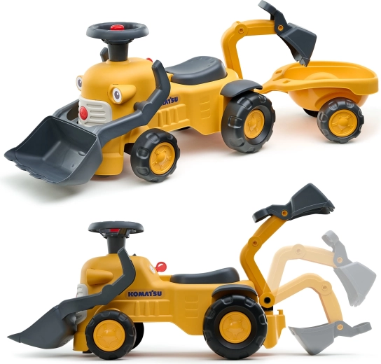 Three machines in one: bucket, excavator, and trailer