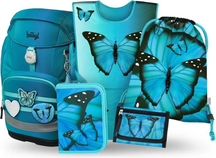 Baagl school set 5-in-1 Airy Plus Butterfly – backpack, pencil case, drawstring bag, wallet, and reflective vest