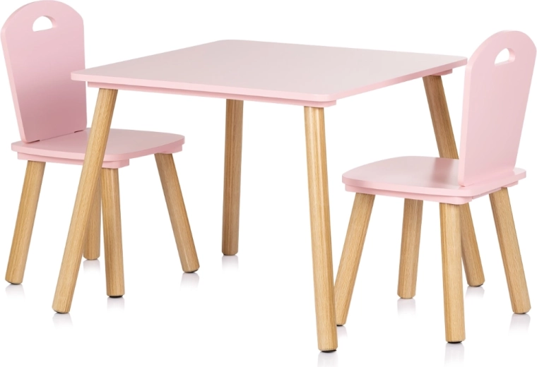 Laste puidust lauakomplekt kahe tooliga Pink CHIPOLINO