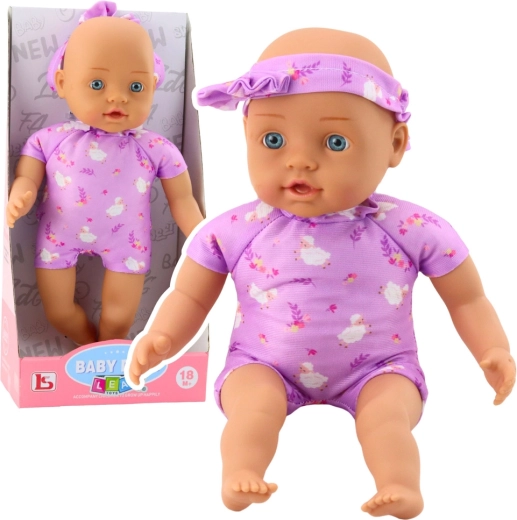 Tekstiilist beebinukk lillakas bodis lipsuga 31 cm