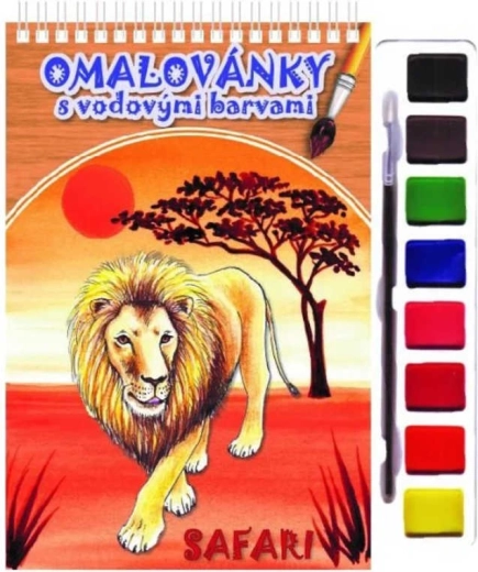 Akim colouring book with watercolours and a brush – safari animals