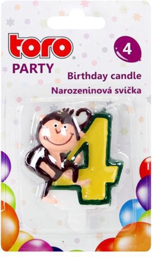 Birthday cake candle number 4 with monkey TORO