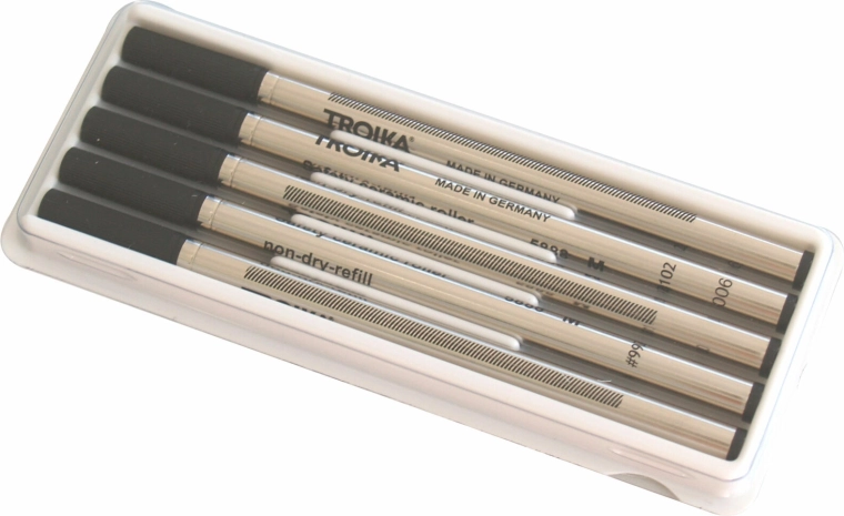TROIKA replacement black pen refills, 5 pcs