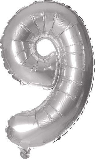 Foil Balloon Number 9, 30 cm, Silver